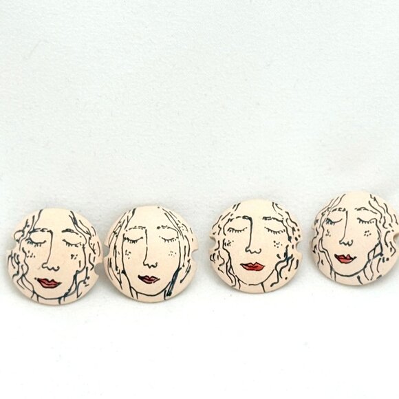 Four Ceramic Artisan Made Face Beads Jewelry Making - Picture 2 of 5